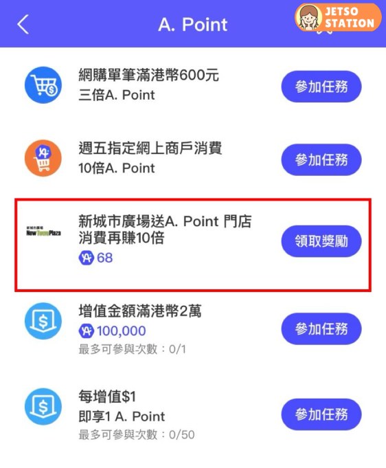 AlipayHK 新城市廣場 免費送 68 A. Point積分