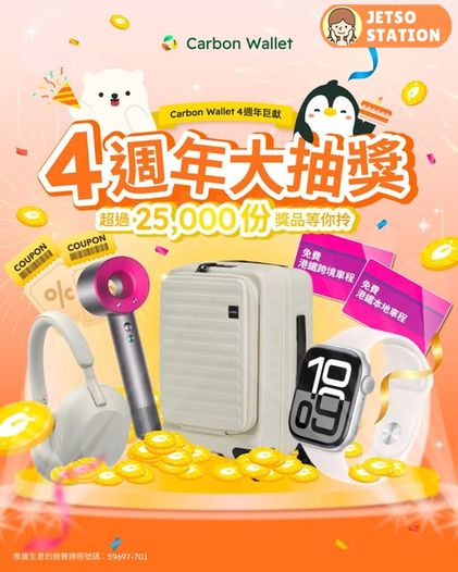 Carbon Wallet 4週年慶典大抽獎 送25000份禮物